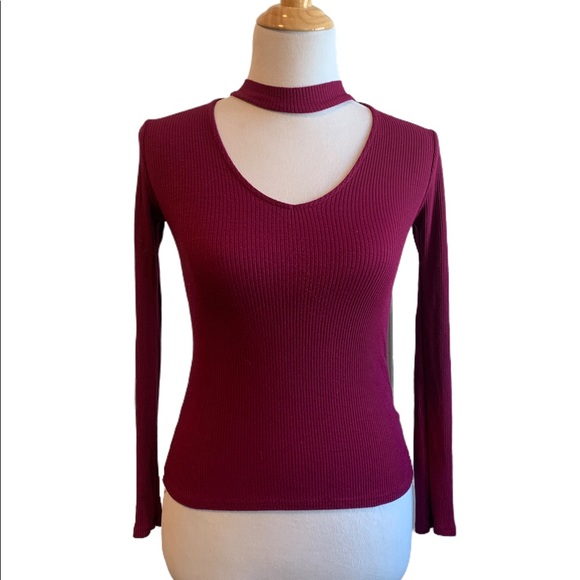 Design Lab | Dark Pink Choker Neck Long sleeve top - Picture 1 of 4